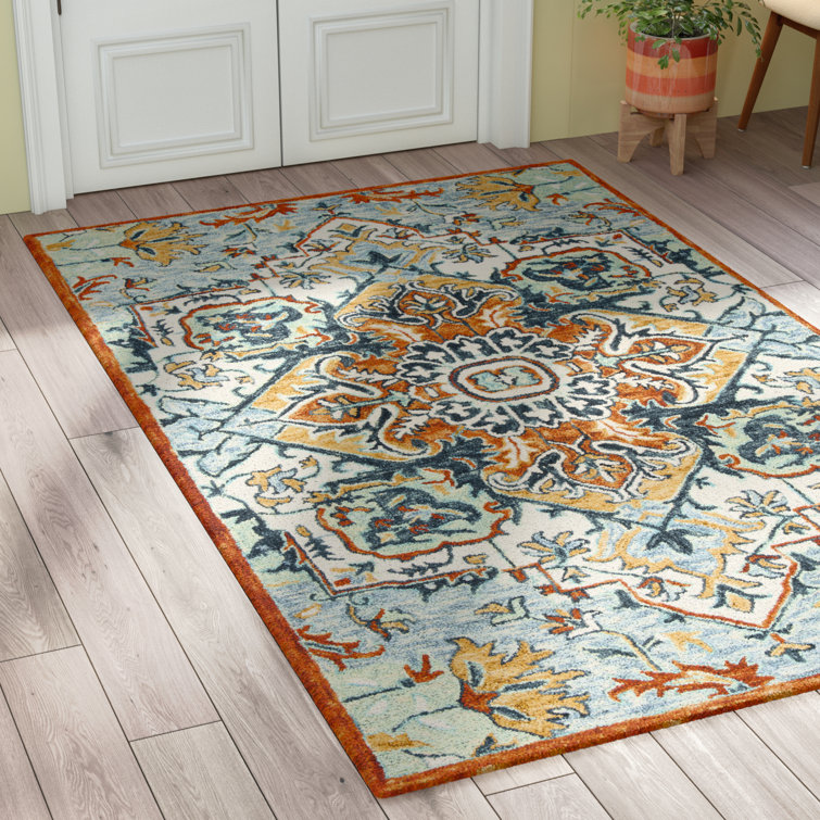 Bungalow Rose Vahakn Handmade Tufted Wool/Cotton Blue/Rust Area Rug & Reviews Wayfair